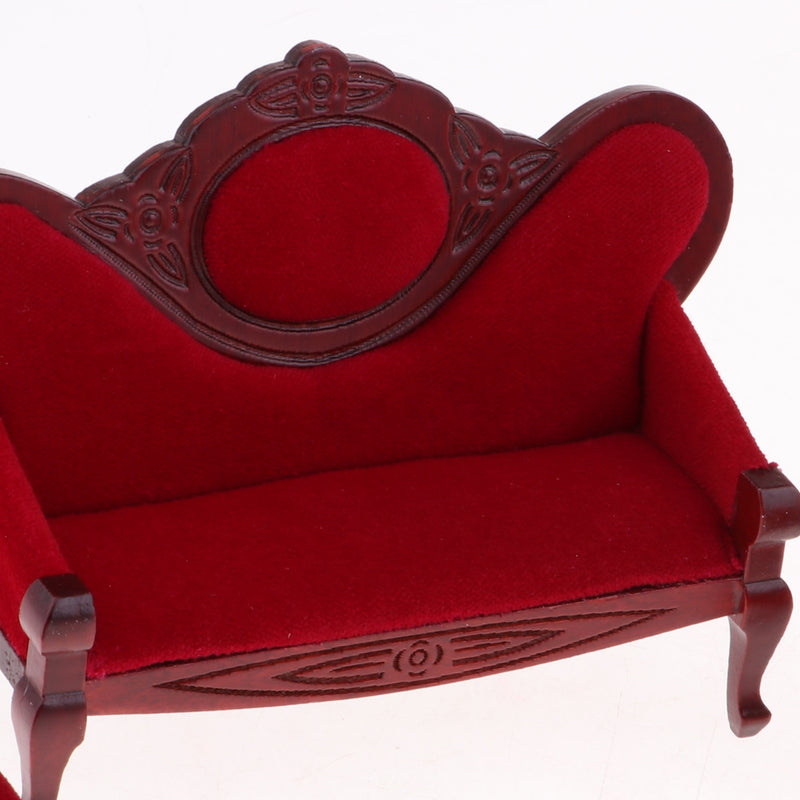 1/12 Dollhouse Miniature Living Room Furniture Garden Decor Wine Red Sofa Couch Set Kids Pretend Play Toy
