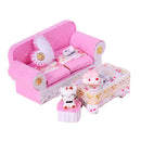1/24 Dollhouse Miniature Living Room Furniture Sofa with Cushion & End Table Accs Pink