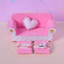 1/24 Dollhouse Miniature Living Room Furniture Sofa with Cushion & End Table Accs Pink