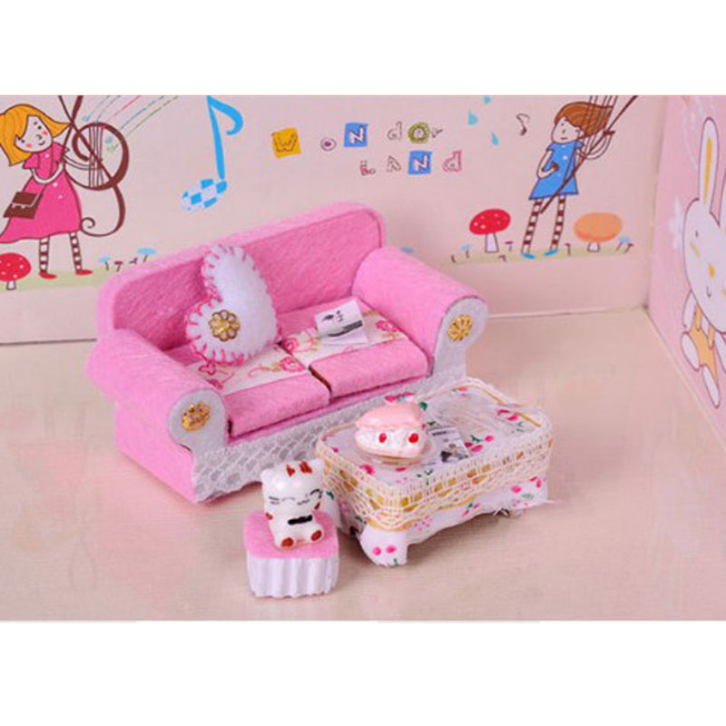1/24 Dollhouse Miniature Living Room Furniture Sofa with Cushion & End Table Accs Pink