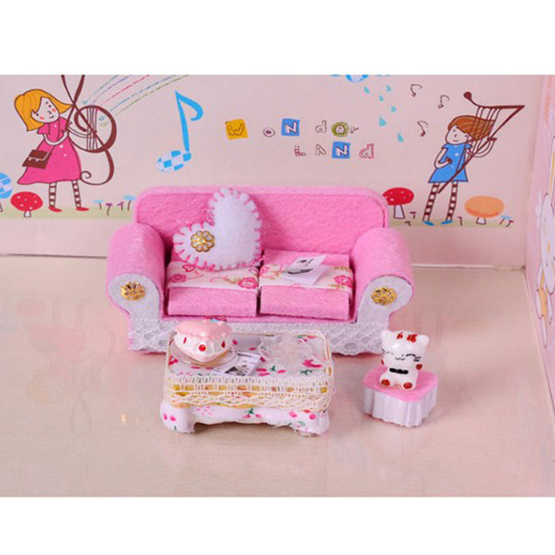 1/24 Dollhouse Miniature Living Room Furniture Sofa with Cushion & End Table Accs Pink