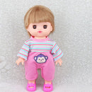 Pink Striped Jumpsuit with Monkey Design Clothes for 25cm Mellchan Baby Reborn Doll