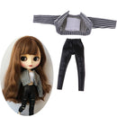 Adorable White Vest Striped Jacket Skinny Pants Clothes for Blythe Pullip Azone Doll Casual Wear