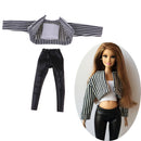 Adorable White Vest Striped Jacket Skinny Pants Clothes for Blythe Pullip Azone Doll Casual Wear