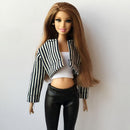 Adorable White Vest Striped Jacket Skinny Pants Clothes for Blythe Pullip Azone Doll Casual Wear