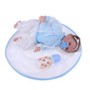 45cm Adorable Vinyl Reborn Awake Baby Doll Model in Blue Top White Pants Clothes Outfit Accessories
