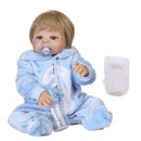 Reborn Boy Doll Soft Vinyl Baby Boy 22inch 56cm Pacifier Diaper Bottle Cute Boy Wearing Jumpsuits Doll Gift for Ages 3+