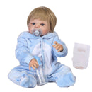 Reborn Boy Doll Soft Vinyl Baby Boy 22inch 56cm Pacifier Diaper Bottle Cute Boy Wearing Jumpsuits Doll Gift for Ages 3+