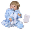 Reborn Boy Doll Soft Vinyl Baby Boy 22inch 56cm Pacifier Diaper Bottle Cute Boy Wearing Jumpsuits Doll Gift for Ages 3+