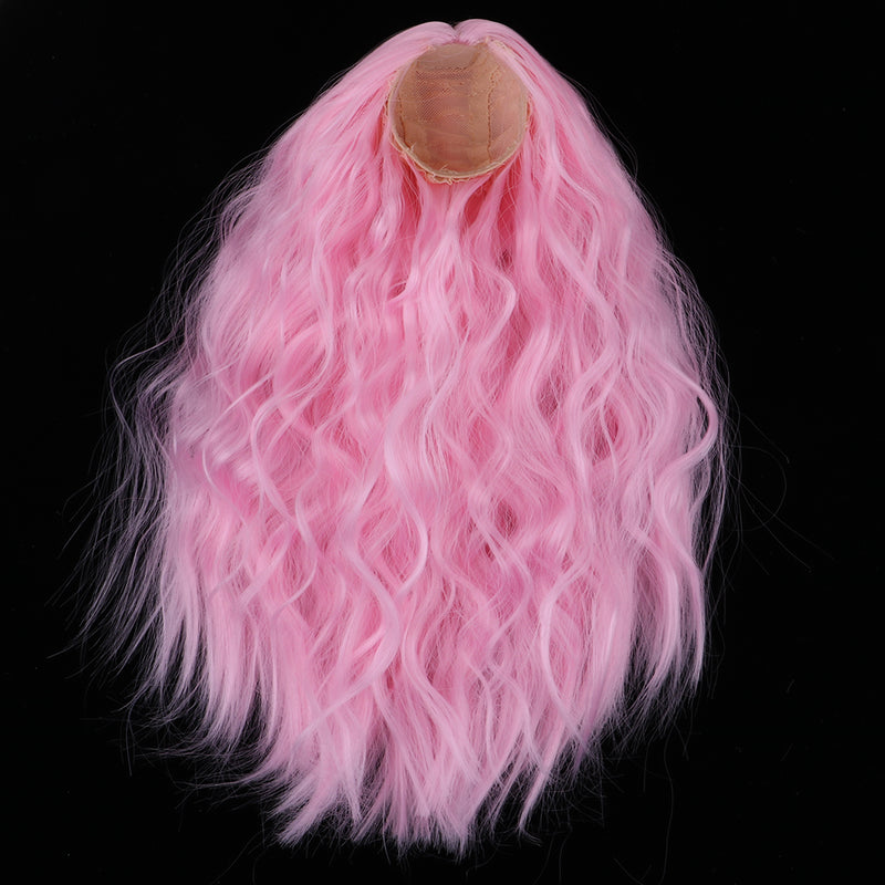1/4 BJD Doll DIY Wig Lovely Long Curly Hair, DIY Wig Hair High-temperature Wire Handmade Hairpiece Doll Wig (Pink)