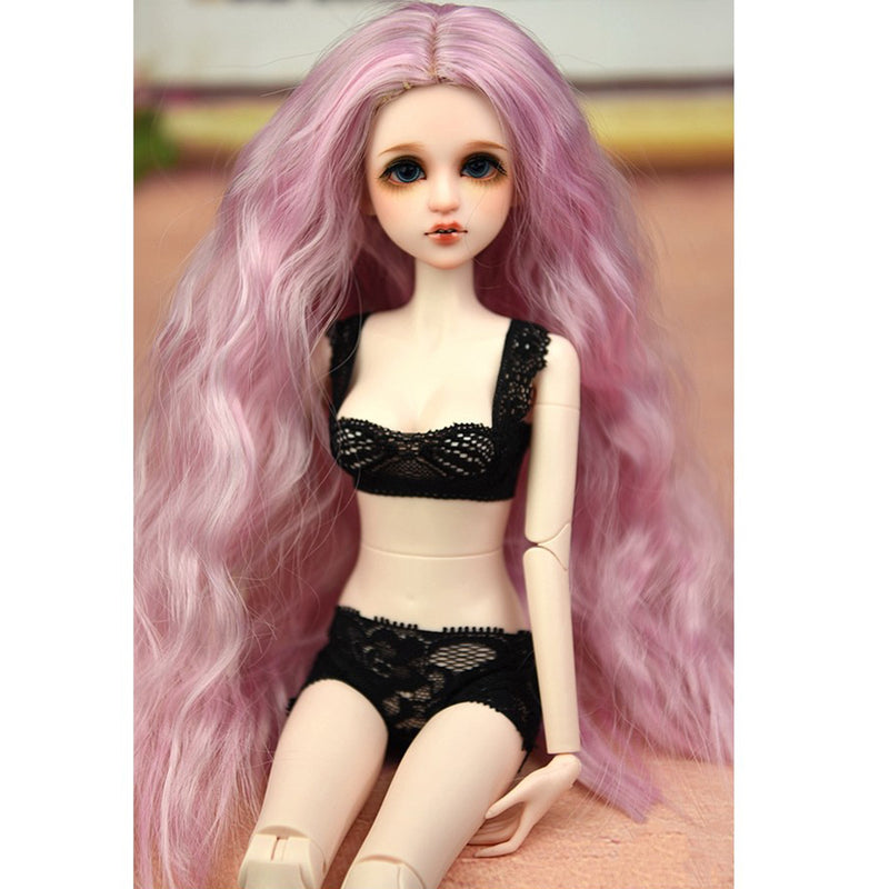 1/4 BJD Long Loose Wave Wig Hairpiece for Dollfie MSD DZ Dolls Clothes Decor Kits Pink
