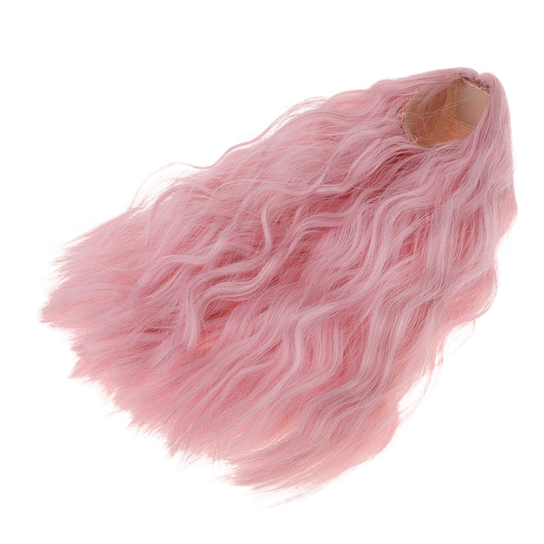 1/4 BJD Long Loose Wave Wig Hairpiece for Dollfie MSD DZ Dolls Clothes Decor Kits Pink