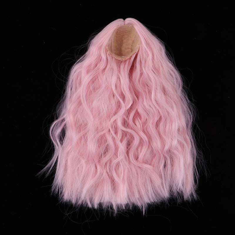 1/4 BJD Long Loose Wave Wig Hairpiece for Dollfie MSD DZ Dolls Clothes Decor Kits Pink