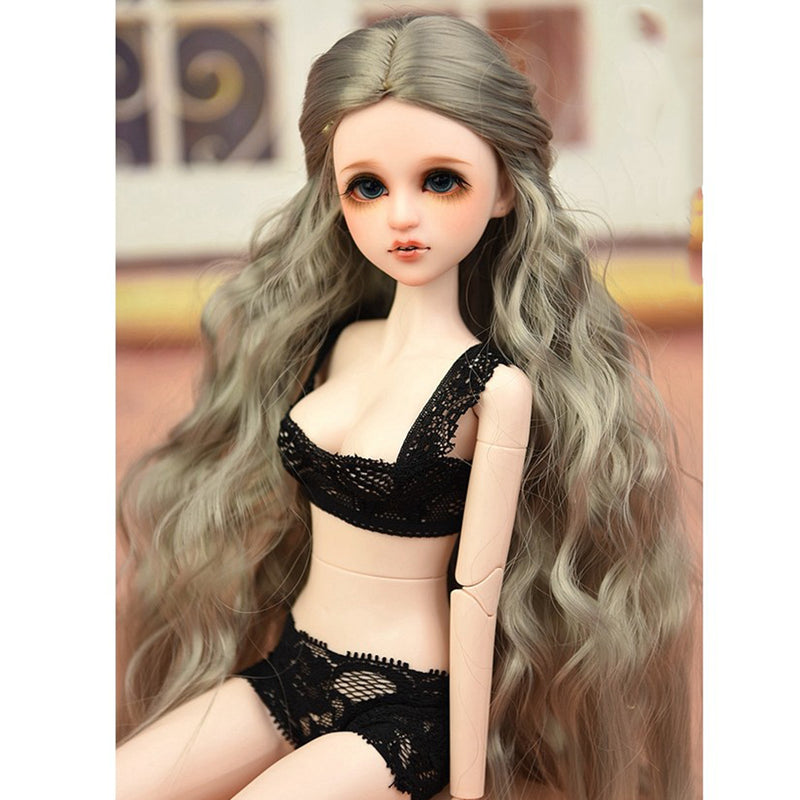 1/4 BJD Doll DIY Wig Lovely Long Curly Hair, DIY Wig Hair High-temperature Wire Handmade Hairpiece Doll Wig (Gray)