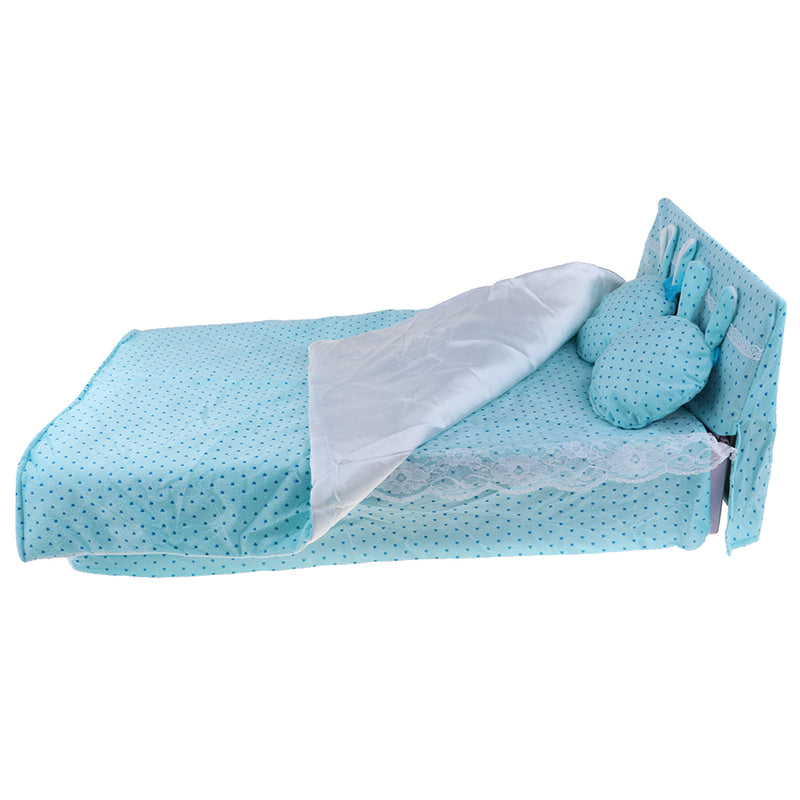 1/3 Girl Dolls Blue Dotted Bed with Bedding Set Bedroom Furniture for BJD Dolls Accessories