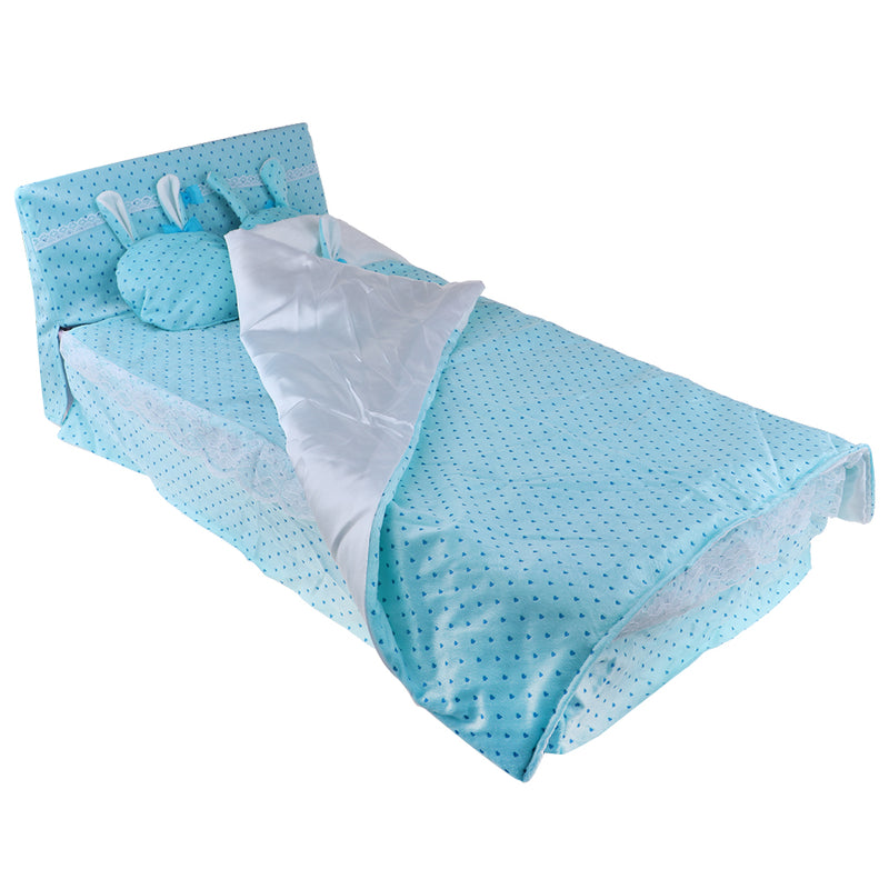1/3 Girl Dolls Blue Dotted Bed with Bedding Set Bedroom Furniture for BJD Dolls Accessories