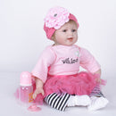 Handmade Silicone 22inch Reborn Baby Unisex Doll Newborn Toddler with Magnetic Pacifier, and Nursing Bottle