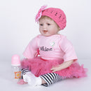 Handmade Silicone 22inch Reborn Baby Unisex Doll Newborn Toddler with Magnetic Pacifier, and Nursing Bottle