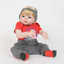 Full Silicone 22inch Reborn Baby Boy Doll Newborn Toddler with Magnetic Pacifier and Nursing Bottle