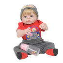 Full Silicone 22inch Reborn Baby Boy Doll Newborn Toddler with Magnetic Pacifier and Nursing Bottle