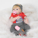 Full Silicone 22inch Reborn Baby Boy Doll Newborn Toddler with Magnetic Pacifier and Nursing Bottle