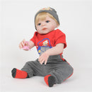 Full Silicone 22inch Reborn Baby Boy Doll Newborn Toddler with Magnetic Pacifier and Nursing Bottle