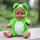 30cm Real Life Baby Boy Doll Vinyl African Newborn Infant in Green Clothes