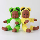 30cm Real Life Baby Boy Doll Vinyl African Newborn Infant in Green Clothes