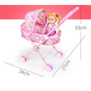 Mini Push Cart Dolls Trolley Furniture Room Item Baby Pushchair Kids Pretend Play Toy Accs - Strawberry Pattern