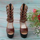1/3 BJD High Heels Shoes Ankle Strape Shoes for SD Dollfie Lolita Shoes With 5 Round Shape Buckles Brown