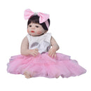 22inch Realistic Reborn Baby Girl Doll with Pink Dress & Hairband Set Kids Sleeping Playmate