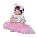 22inch Realistic Reborn Baby Girl Doll with Pink Dress & Hairband Set Kids Sleeping Playmate