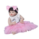 22inch Realistic Reborn Baby Girl Doll with Pink Dress & Hairband Set Kids Sleeping Playmate