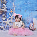 22inch Realistic Reborn Baby Girl Doll with Pink Dress & Hairband Set Kids Sleeping Playmate