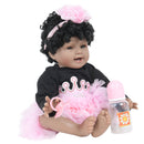 Real Life Black Skin Tone 22inch Reborn Doll Vinyl African American Baby Alive Doll with Magnetic Pacifier and Nursing Bottle