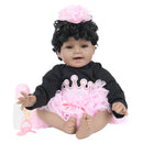 Real Life Black Skin Tone 22inch Reborn Doll Vinyl African American Baby Alive Doll with Magnetic Pacifier and Nursing Bottle