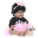 Real Life Black Skin Tone 22inch Reborn Doll Vinyl African American Baby Alive Doll with Magnetic Pacifier and Nursing Bottle
