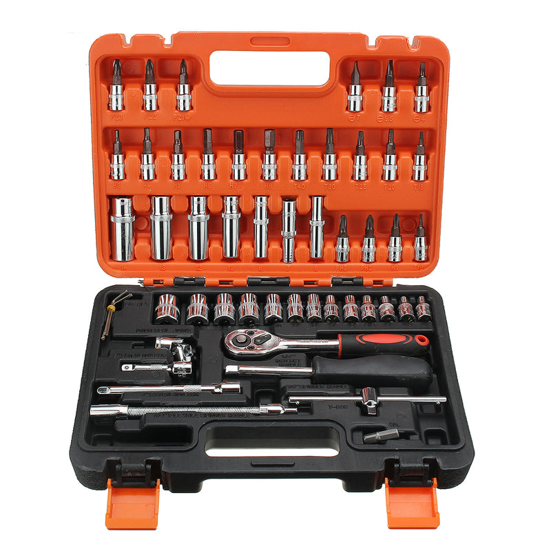 53Pcs 1/4" Drive Socket Ratchet Wrench Combo Bit Set Car Motorcycle Repair Hand Tool Kit