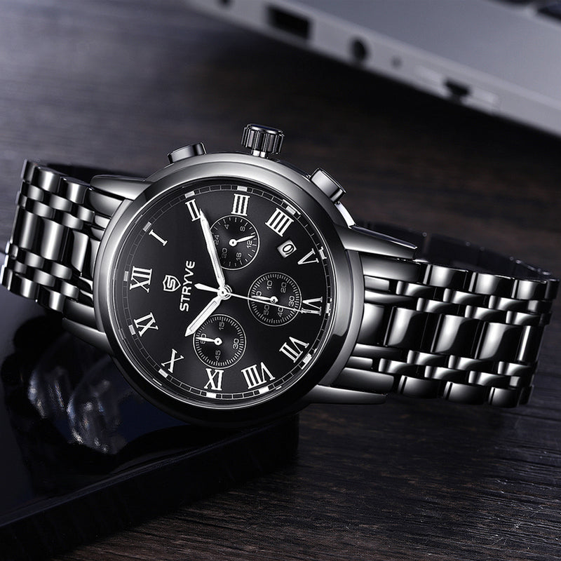 STRYVE S9601 Luminous Display Fashion Stainless Steel Strap Zinc Alloy Case 24hours Display Men Quartz Watch