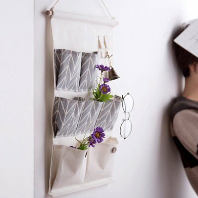 Cotton Linen Door Wall Home Hanging Bag Hanger Organizer Storage Pouch 7 Desktop Organizer