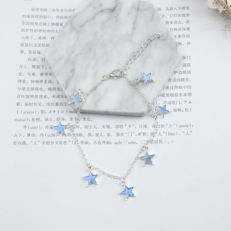 Trendy Luminous Blue Star Anklet Foot Chain Barefoot Sandal Beach Jewelry Bracelet Gift for Women