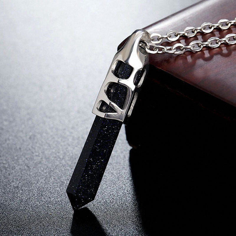 Men 316L Stainless Steel Hexagon Prism Retro Pendant Artificial Stone Necklace Jewelry