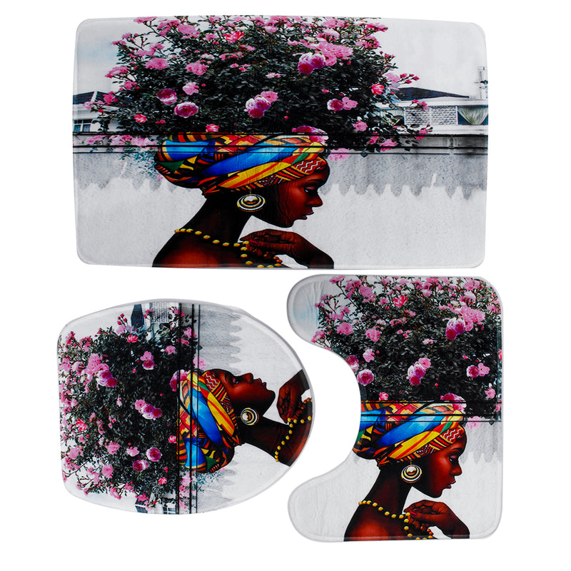 3 PCS Bathroom Mats Shower Curtain Set Prints Polyester Bathroom Curtains With12 Hooks