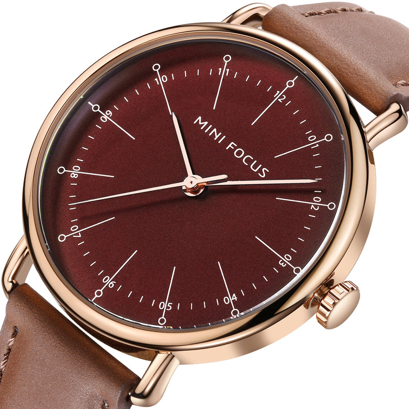 MINI FOCUS MF0056G Genuine Leather Quartz Watches Casual Style Analog Men Wrist Watch