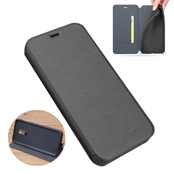 For OnePlus 7 Case Bakeey Flip with Stand Card Slot Full Body Brushed Leather Shockproof Soft Protective Case