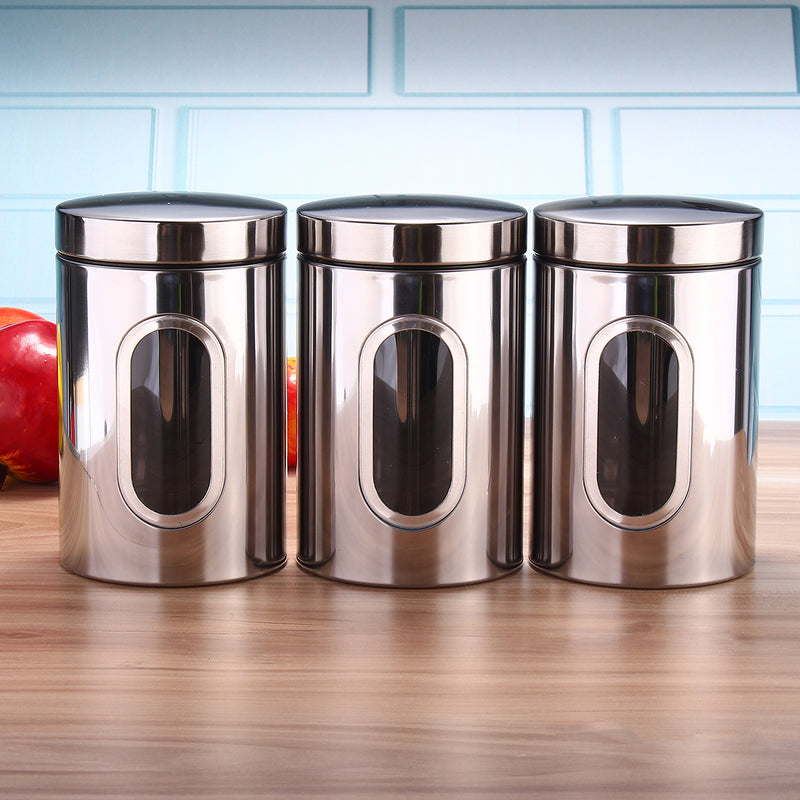 3Pcs Stainless Steel Tea Coffee Sugar Canisters Kitchen Storage Container