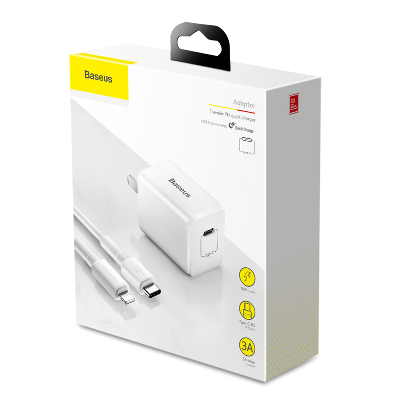 Baseus 18W PD Qucik USB Charger + PD 18W C-Ldata Cable for MacBook Pro/Air iPhone/iPad Pro
