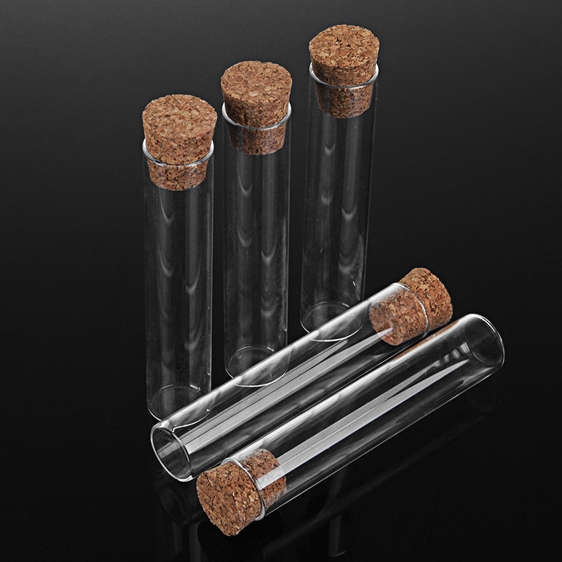 5Pcs 20x100mm Glass Test Tube Flat Bottom Sample Seal Tube with Wooden Stopper Lab Glassware