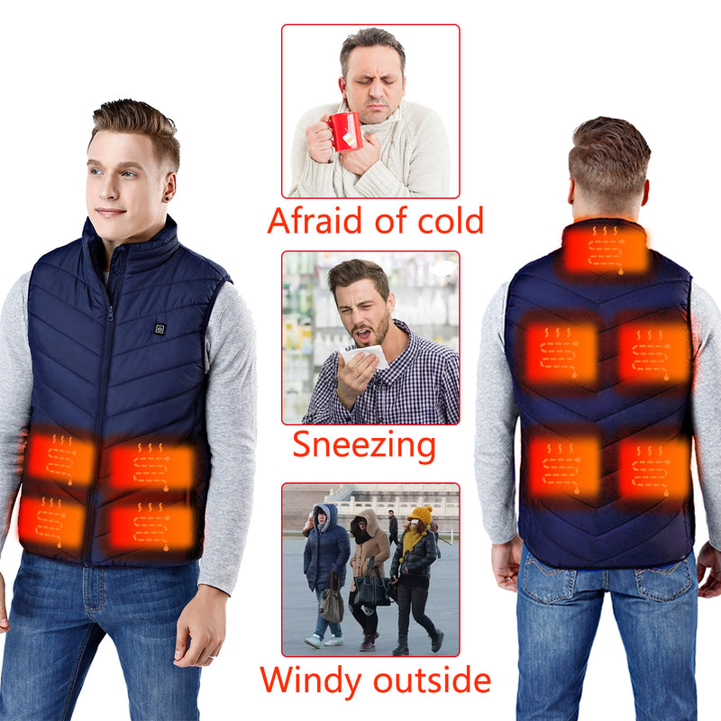 9 HeatingPads Blue USB Men Women Electric Heated Vest Jacket Coat Washable Warm