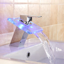 LED Color Changing Waterfall Faucet Bathroom Sink Faucet Glass Basin Bathtub Mixer Tap